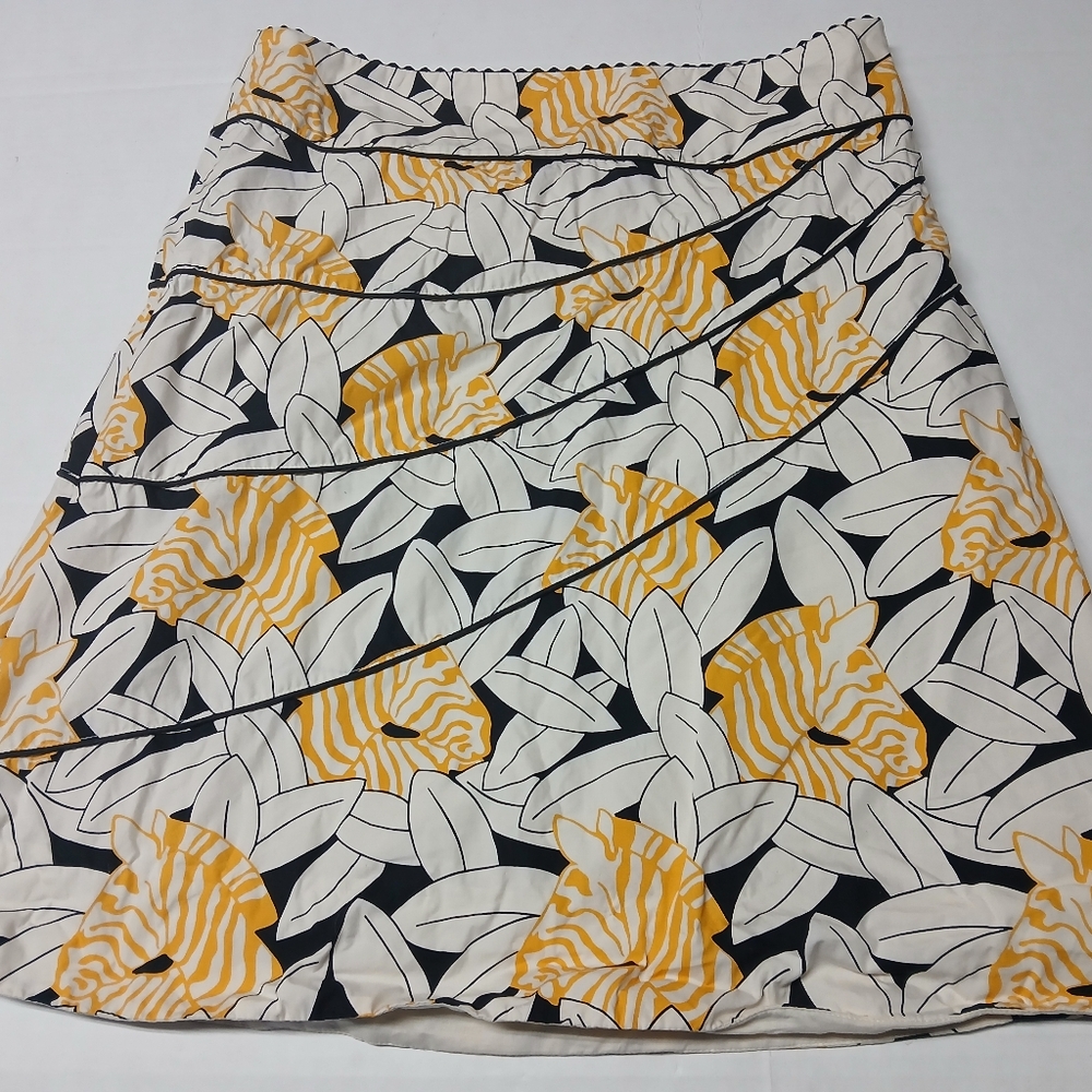 Anthropologie Odille A-Line Floral Skirt Yellow Zebra Black White Flowers Sz 6